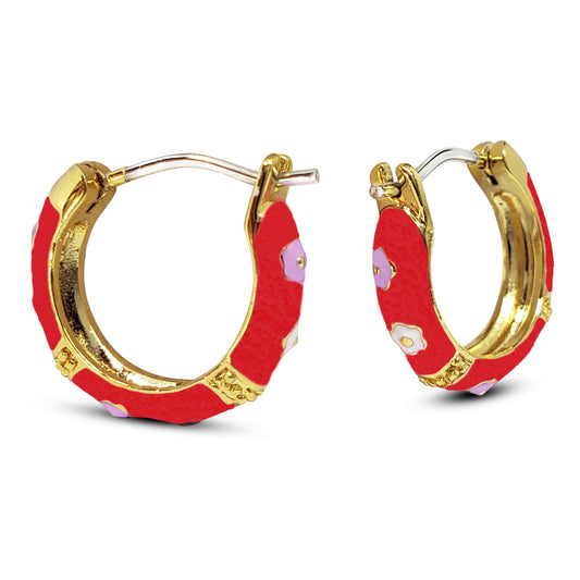 Children's Red 18k Gold Plated Hoop Earrings