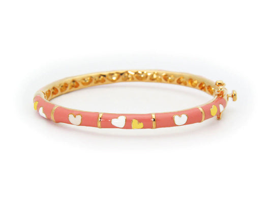 Children's Pink and White Heart Bangle Bracelt