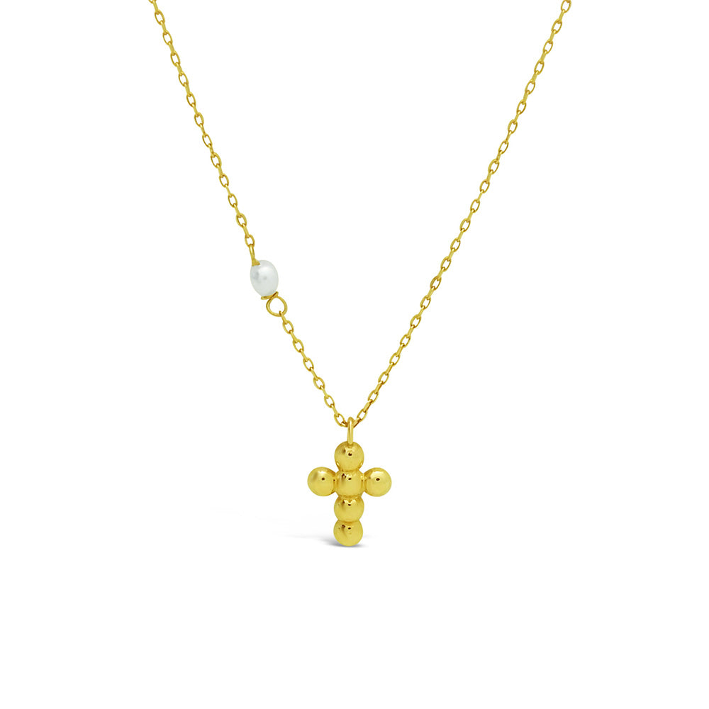 Children's Solid 14k Gold Bubble Cross with Pearl