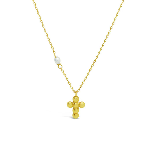 Children's Solid 14k Gold Bubble Cross with Pearl
