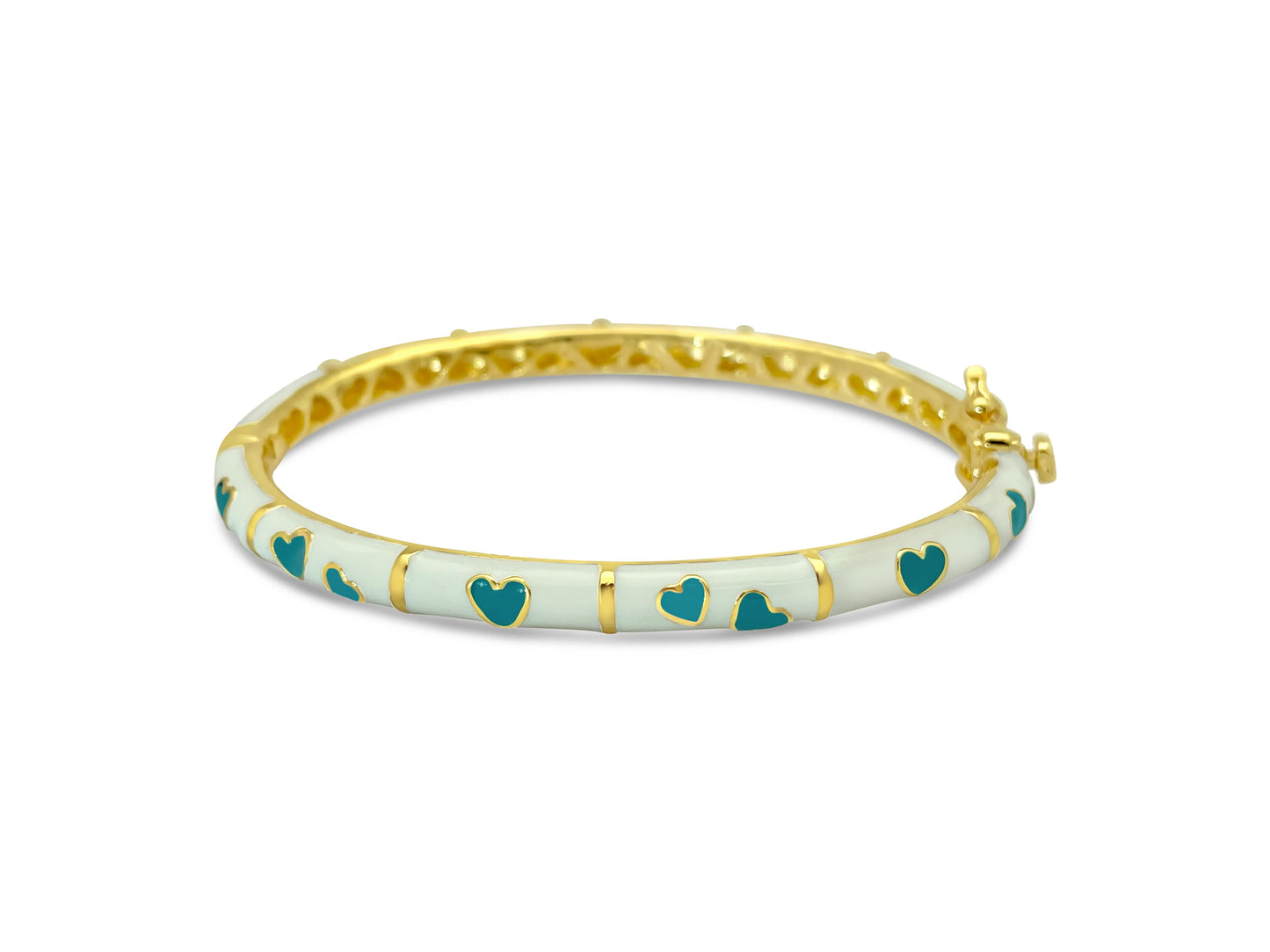 White and Green Heart Children's Bangle Bracelet
