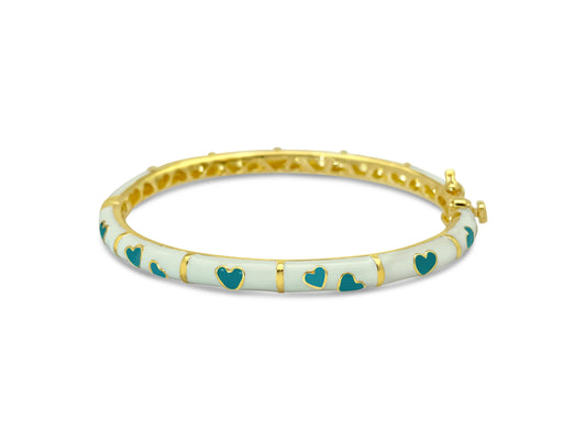 White and Green Heart Children's Bangle Bracelet