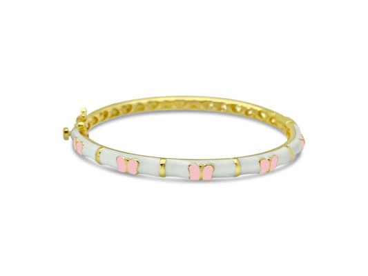 White and Pink Butterfly Children's Bangle Bracelet