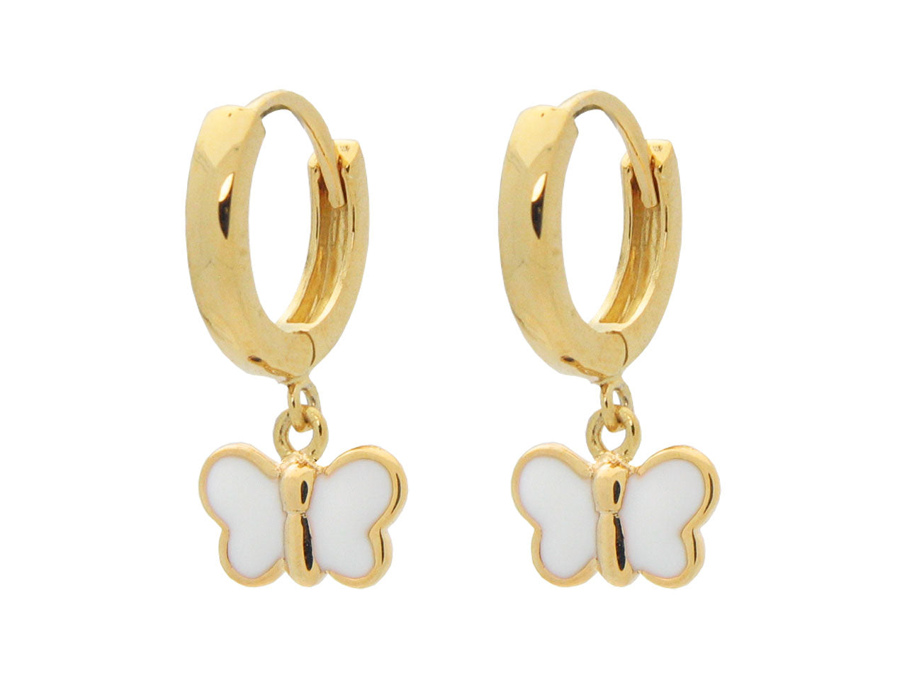 Children's White Butterfly Huggie Gold Plated Earrings