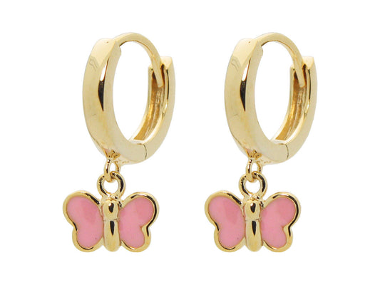 Children's Pink Butterfly Huggie Gold Plated Earrings