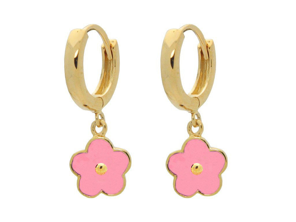 Children's Pink Flower Huggie Gold Plated Earrings