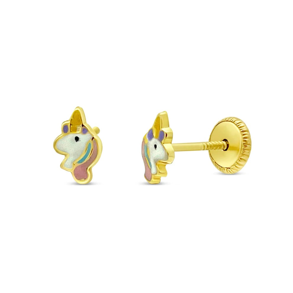 14k Solid Gold Children's Unicorn Stud Earrings