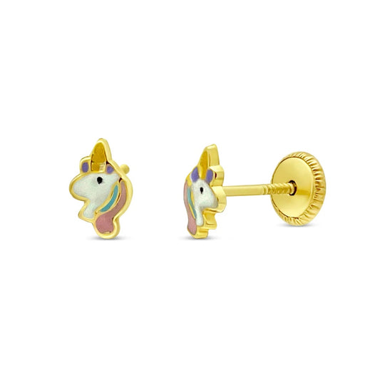 14k Solid Gold Children's Unicorn Stud Earrings