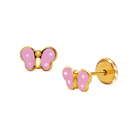 14k Solid Gold Children's Enamel Butterfly Earrings