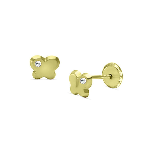 Children's 14k Gold Butterfly Earrings with Cubic Zirconia