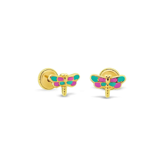 Children's Solid 18k Gold Solid Gold Dragonfly Earrings