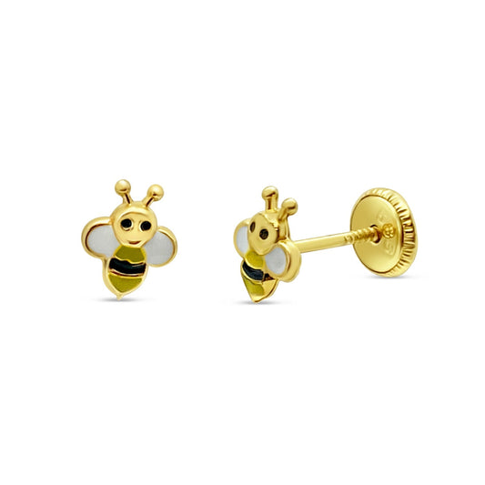 14k Solid Yellow Gold Children's Bumblebee Stud Earrings