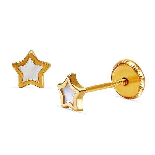 Children's 14k Solid Gold Mother of Pearl Star Earrings