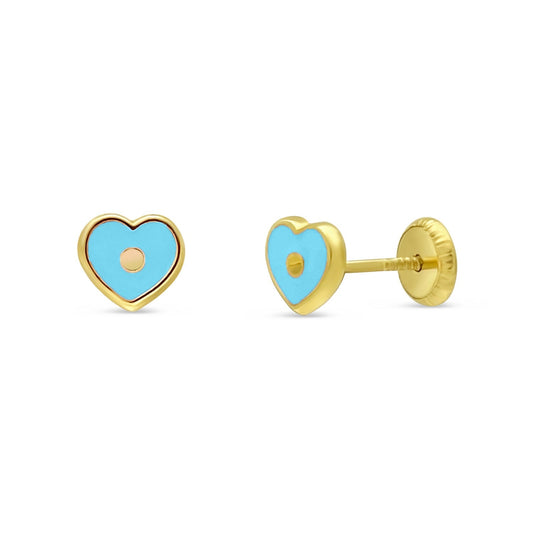 Children's 14k Solid Gold Enamel Heart Earrings