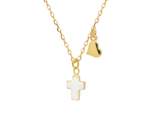 Children's White Cross + Heart Charm