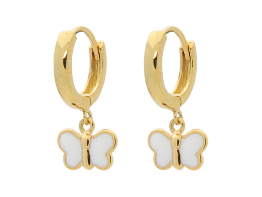 Children's White Butterfly Huggie Gold Plated Earrings