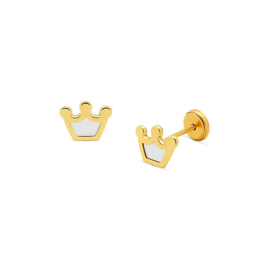 Children's Solid 14k Mother of Pearl Crown Earrings