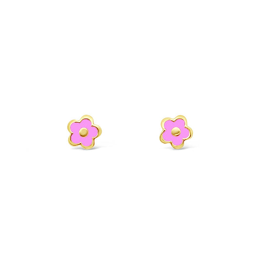 Children's 14k Yellow Gold Enamel Flower Earrings